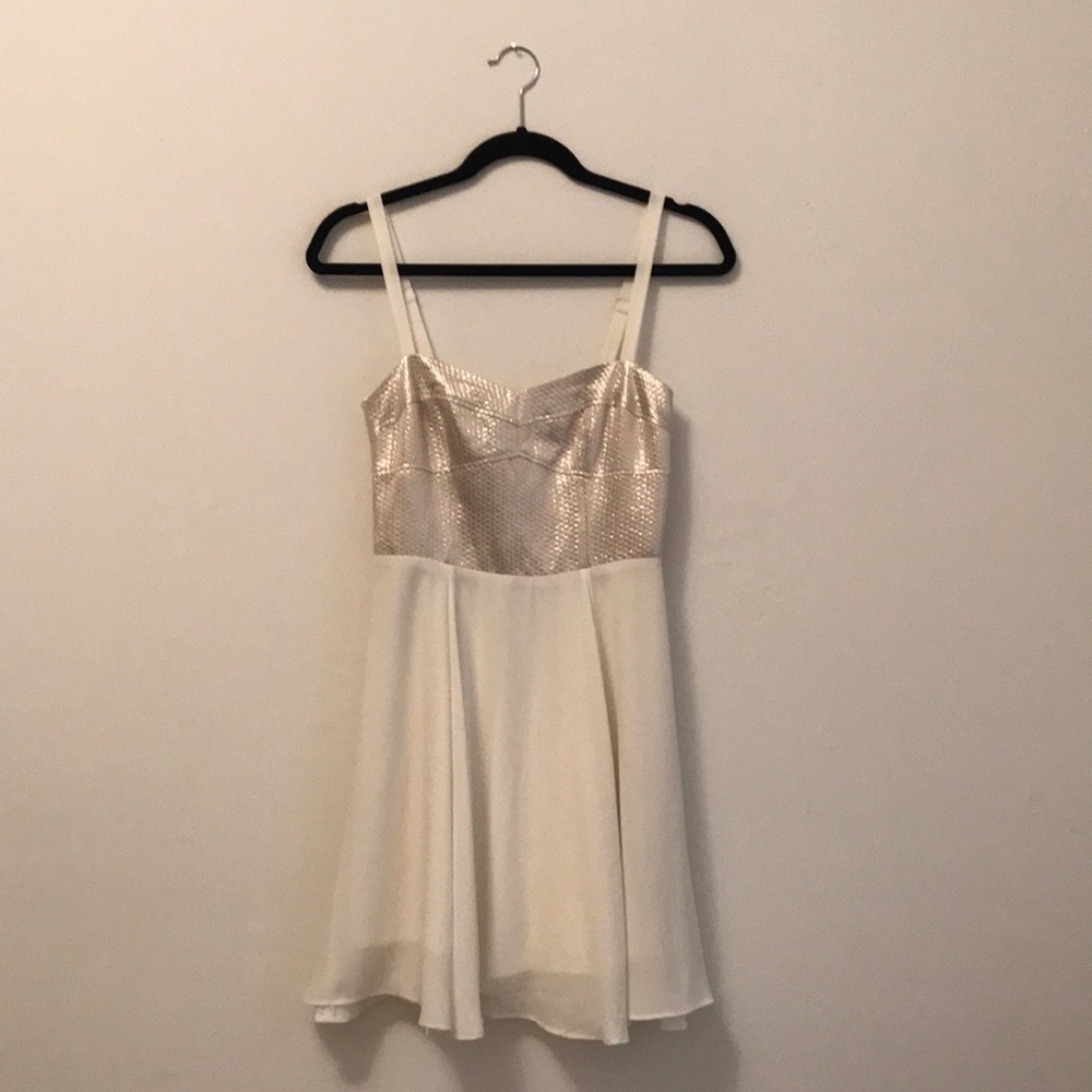 Express white chiffon and metallic mini dress